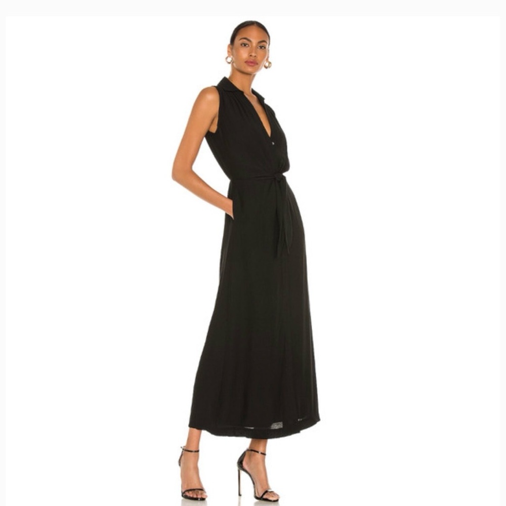 Brochu Walker / M / Summer Formal Black Maxi Dress / Crinkle Gauze Flowy Luxury